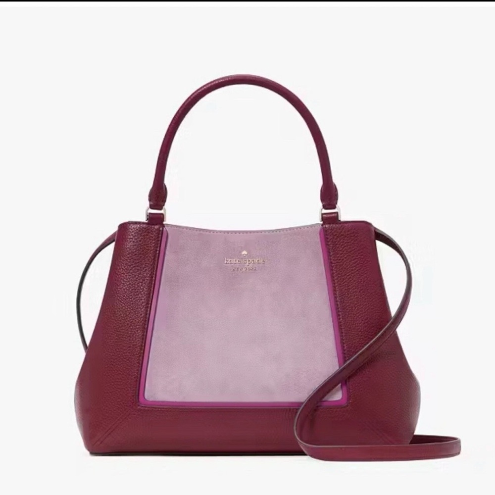 Kate Spade Lena color block Medium Satchel Leather Bag BlackBerry Preserves